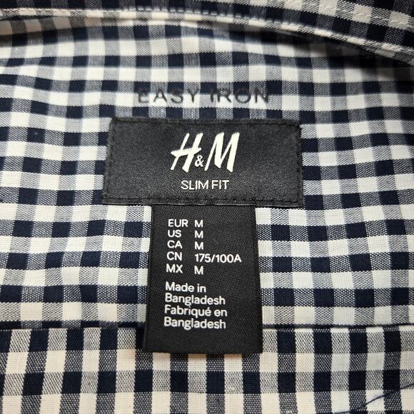 H&M Men's Shirt Medium M black Checked Dress Button Down Top Size 15 Neck - Picture 6 of 9